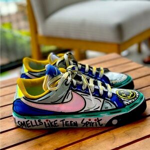 Nike women shoes size 7.5 hand painted nirvana theme .